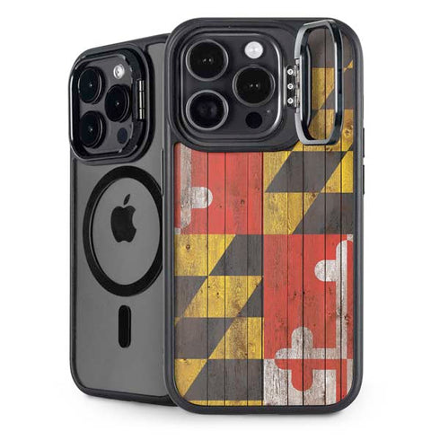 Maryland Flag Dark Wood iPhone 16 Pro Kickstand Case
